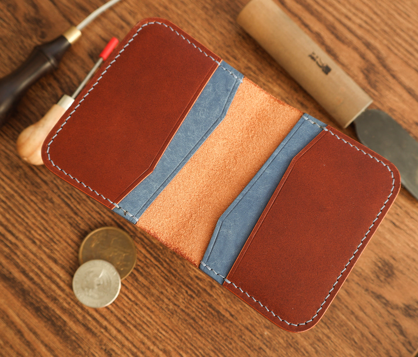 Bifold Wallet - Buttero Chestnut and Blue Wallet