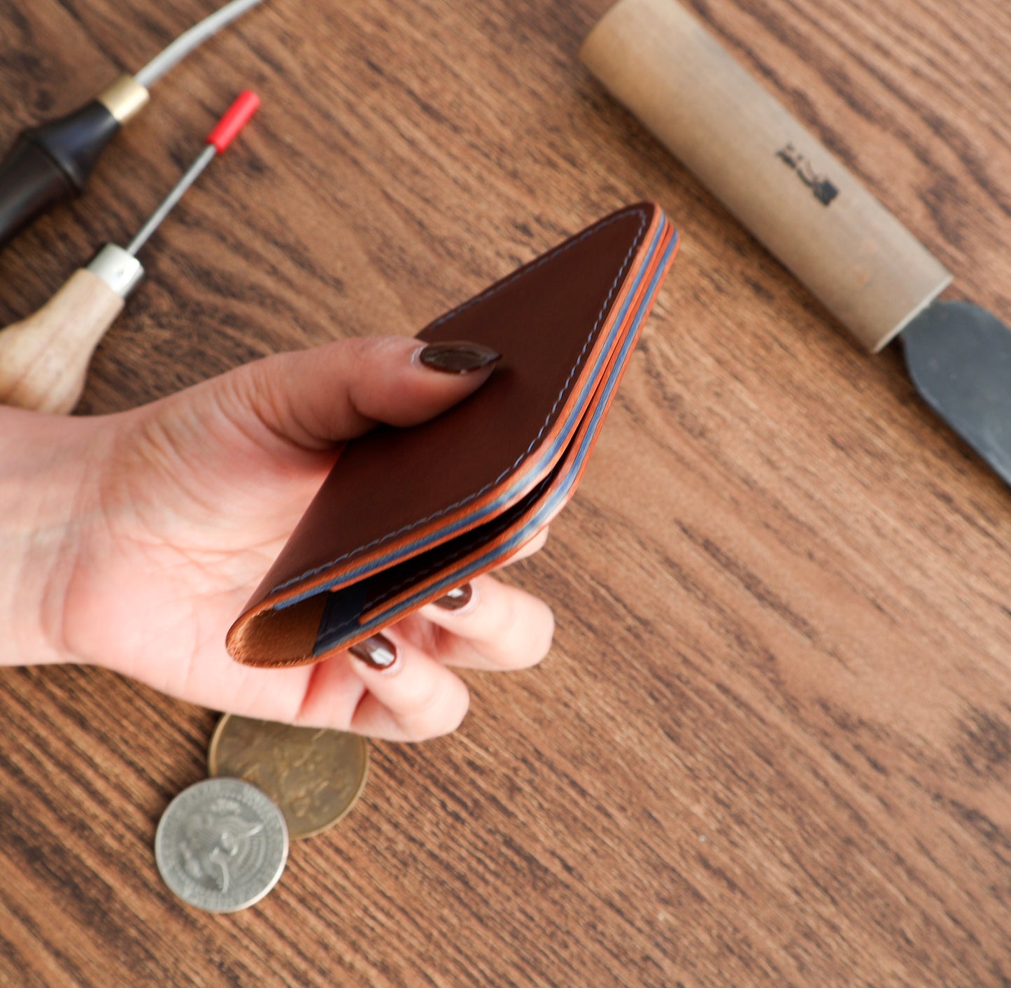 Bifold Wallet - Buttero Chestnut and Blue Wallet