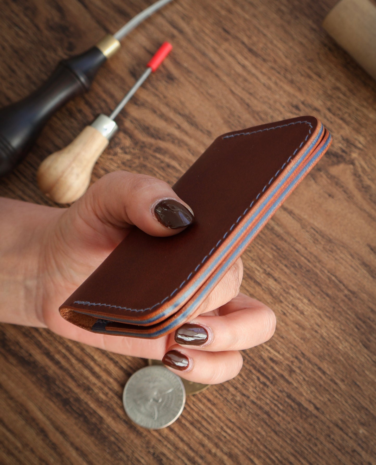 Bifold Wallet - Buttero Chestnut and Blue Wallet